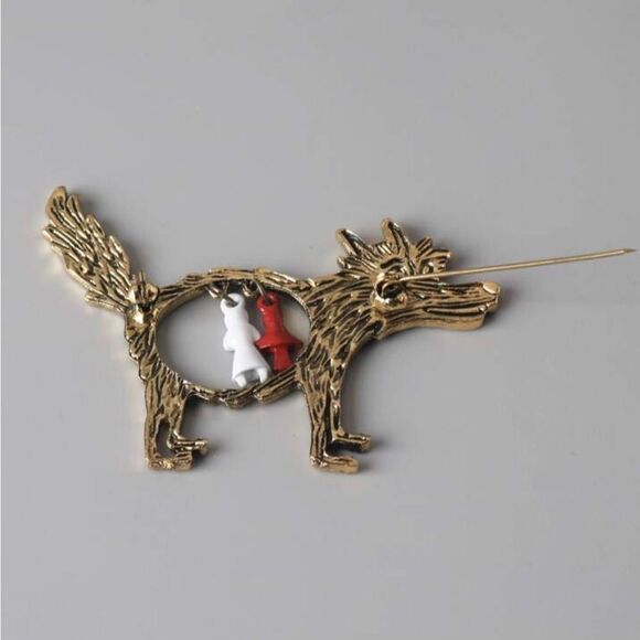 Gothic Wolf and Red Riding Hood Brooch, Grandma,& Red Riding hood Charms unique - Picture 4 of 5